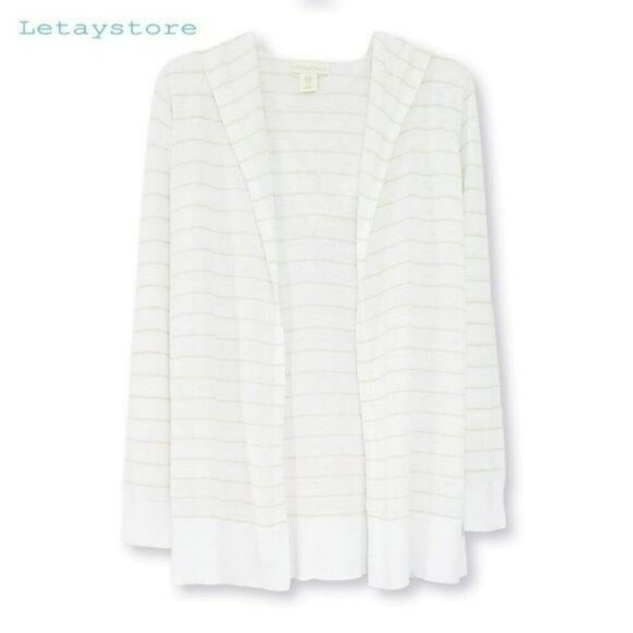 NWT Cynthia Rowley Lightweight Linen Blend Striped Hooded Cardigan - Picture 4 of 7